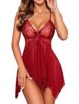 Avidlove Women Lingerie Lace Babydoll V Neck Sleepwear Nightwear (S, Dark Red)