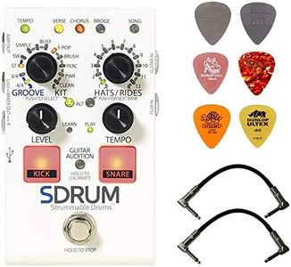 DigiTech SDRUM Strummable Drums Effects Pedal Bundle with 2 Patch Cables and 6 Dunlop Picks