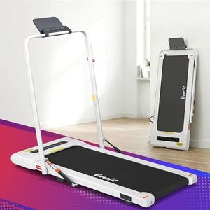 Everfit 2 in 1 Foldable Walking Pad Treadmill with Handle, 3.2 HP Treadmills Under Desk 14km/h Max Speed for Home & Office, Portable Walk Pad with APP, Remote, Bluetooth, White