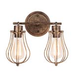 Vintage Wall Lamp Adjustable Industrial Rustic Wire Cage Wall Light Retro Style Indoor Lighting Fixture ;Moonkist (with 2 Light) (Oil Rubbed Bronze)