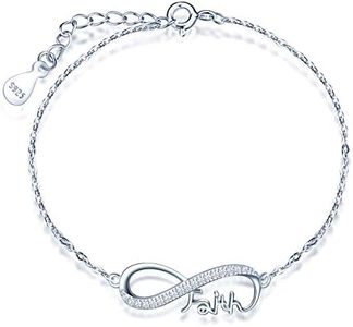 INFINIONLY 925 Sterling Silver Jewellery Sets Women Girls Necklace Chain Pendant and Bracelets Infinity Symbol and Faith Inlay Zircon Silver, 17 centimeters, Sterling Silver, Cubic Zirconia