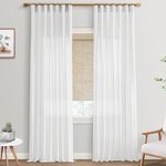 White Linen Sheer Curtains 108 Inches Long Back Hidden Tab Tape Hooks Privacy Not See Through Modern Curtains for Living Room 2 Panels Set