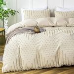 Sophia & William Boho Duvet Cover Set, 3 Pieces Tufted Comforter Set for All Season, Textured Duvet Cover and 2 Pcs Pillowcases, Beige, Queen Size