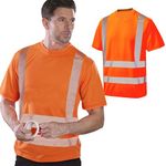 Vasego Hi Vis T Shirt for Men - Safety Work Reflective Tape Polo Shirt - Short Sleeve Mock Collar Polyester High Viz Visibility Workwear - EN20471 Class 2 Certified - Available (S-4XL) (L, Orange)