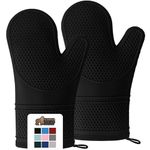 Gorilla Grip Silicone Non Slip Oven Mitt Set, Flexible Oven Gloves, Professional Heat Resistant Kitchen Cooking Mitts, Protect Hands from Hot Surfaces, Cookie Sheets, Black Pair, Set of 2