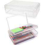 1 PCS Pencil Box,Large Capacity Double Layer Pencil Box,Hard Pencil Case with Snap-Tight Lid, Plastic Pencil Box for Office School Supplies,Storage Organizer Pen Boxes for Gel Pens Erasers-Transparent