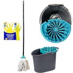 SWISSPACK Heavy-Duty Mop & Bucket Set — 100% Cotton Mop Heads, 1 Steel Handle, Detachable Wringer, Sturdy Plastic Bucket, Super-Absorbent Floor Mop