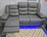 Madrid Leather Electric Recliner Sofa With Cupholders - Leather Sofa - 3+2 Seater - USB Charging Ports - LED Lights (Grey, 3 Seater)