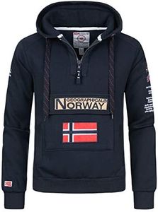 Geographical Norway GYMCLASS Men - Sudadera De Bolsillo Canguro para Hombre - Sudadera con Logo para Hombre - Sudadera con Capucha De Manga Larga - Sudadera Sport Regulier (Marina S)