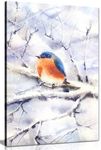 Winter Robin In The Snow Canvas Wall Art Picture Print (18x12in)