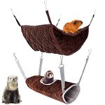 Small Animal Hammock, Ferret Hammock Bed, Hammock and Tunnel Cage Suit for Rat,Hamster, Squirrel, Sugar Glider, Guinea Pigs Ferret Accessories,Hanging Hideout Tunnel Tube Toy for Cage (Coffee)