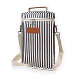 Kato Tirrinia Insulated Wine Cooler Bag with Adjustable Shoulder Strap, Doublt Bottle Padded Wine Tote Carrier for Picnic, Beach, Camping, Wine Lover Gift, Stripe