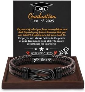 Graduation Gifts 2025 High School, Class of 2025 Gifts Leather Bracelet for Men Middle Graduation Gift for Teen Trendy Stuff Infinity Knot Black Bracelets Jewelry for Son Grandson Boyfriend Gift Set