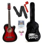 Intern Right hand Acoustic Guitar Kit, With Bag, Strings, Pick, Strap and String Winder (38 inch Red, 38)
