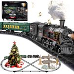 Electric Train Sets for Kids Metal Alloy Christmas Train Toys Steam Locomotive, Glowing Passenger Carriages, Luxury Tracks, Light & Sounds Rechargeable Birthday Gifts for Boys Girls Red Green …