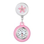 Retractable Nurse Watch with Second Hand for Women Doctors Clip-on Hanging Lapel Nurse Watches Cute Leaves Pattern Silicon Cover Badge Stethoscope Fob Pocket Watch