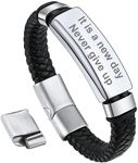 Bandmax Mens ID Bar Bracelet Custom Inspirational Bracelet for Men Leather Braided Wristband with Personalized Name Date Bar Custom Gift for Father Husband