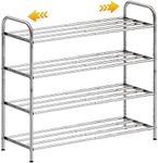 SKIKEN 4-Tier Expandable Shoe Rack, 100% Stainless Steel, 4-Rod Extendable and Adjustable Feet, Simple Standing, Adjustable Shoe Rack for Entryway, Stair Sides, Closet, Small Space