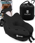 SNUGL Travel Pillow – Memory Foam Neck Pillow for Travel – Support Cushion for Airplane with Carry Bag & Clip - Holiday Essentials (Black - Adult Regular)