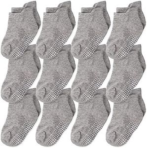 Chaussettes antidérapantes Cozyway Crew Grip, 12 paires pour filles et garçons, gris, 3-5 ans