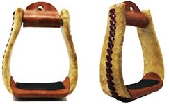 CHALLENGER Horse Saddle Western Trail Saddle Tack Rawhide Leather Covered Roper Stirrups 51175