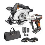 WORX 20V Cordless Switchdriver WX176L 2-in-1 Drill & Driver and 20V Circular Saw WX529L Power Tool Combo Kit 2 Batteries and 1 Charger Included WX957L