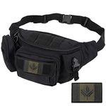 Rouinek Tactical Fanny Pack Military Waist Bag Pack Utility Hip Belt Pack Bag for Hiking Climbing Bumbag Fishing with C.A Patch (Black),GJ-1