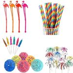 100 Piece Cocktail Party Decoration,Drinks Accessory Paper Umbrella Sticks Sparkle Fireworks Stirrers and Straws Hawaiian Tropical Party Supplies for Food Drink Bars Weddings Birthday Music Festival