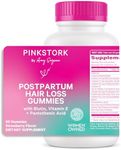 Pink Stork Postpartum Hair Loss Gummies - Biotin with Vitamin E, Pantothenic Acid, B6 & B12 for Beautiful & Strong Hair, Skin, and Nails - Postpartum Essentials for New Moms - 60 Gummy Vitamins