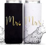 Prazoli Slim Wedding Can Coolers Mr and Mrs Gifts - Just Married Decorations, Wedding Day & Honeymoon Essentials, Presents For Newlywed Gifts for Couples, Wedding Gifts for Bride and Groom - Gold
