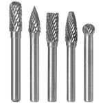 KangTeer Carbide Burr Bits 5pcs 8mm Dia 1/4" Shank Double Cut Tungsten Steel Carbide Rotary File Cutting Tool Die Grinder Drill Bits