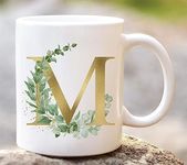 Aastha Imagine Media Beautiful Leaves Design Floral M Printed Ceramic Coffee Mug Birthday | Anniversary | Best Gift | Hubby (350ml,White Mug)