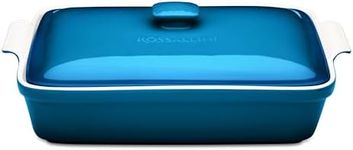 ROSSALLINI Stoneware Casserole Dish Bakeware Set with Lid, Covered Rectangular Dinnerware, Extra Large 4.23 Quart, 13 by 9 Inch, Ocean Blue