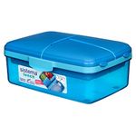 Sistema Lunch Slimline Quaddie | 1.5 L | School Lunch Box with Compartments & Kids Water Bottle | Airtight Food Storage Container | BPA-Free | Blue | 1 Count