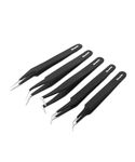 THEMISTO - built with passion 5 in 1 Satinless Steel Tweezer Set (Powder Coated), Black