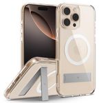 CASEOLOGY by Spigen Capella Mag Kickstand for iPhone 16 Pro Case [Built-in Kickstand] Magnetic Military Grade Drop Protection Back Cover Case for iPhone 16 Pro (TPU and PC | Clear White Silver)