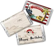 Pirate Treasure Map Birthday Mini Chocolate Candy Bar Sticker Wrappers for Kids, 45 1.4" x 2.6" Wrap Around Labels by AmandaCreation, Great for Party Favors