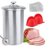 Lunch Meat Press Mold for Deli Meats - Homemade Ham Maker Meat Press Tool with Cooking Thermometer & Silicone Kitchen Mittens and Cooking Bags - Lunchmeat Ham Press Maker Stainless Steel