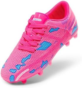 DREAM PAIRS Boys Girls Soccer Cleats Kids Football Shoes for Little/Big Kid,Size 2 Little Kid,Hot Pink/Blue,SDSO2301K