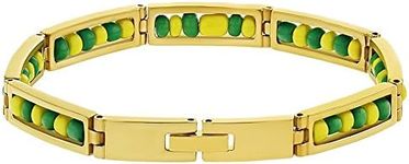 In Season Jewelry Stainless Steel Green and Yellow Beads Babalawo Amulet Protection Orula Bracelet 7" - Unisex Stylish Good Luck Bracelet Great for Sensitive Skin - Everyday Accessory