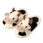 Gaolinci Cartoon Cow Cotton Slippers, Winter Indoor Outdoor Slippers for Women, Cow, 7 Women/6 Men