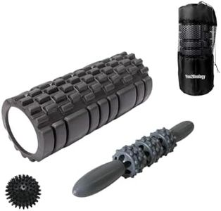 You2bnology 4-in-1 Foam Roller Kit for Deep Tissue Massage, 33cm Muscle Roller Stick and Massage Ball for Physical Therapy Pain Relief Myofascial Release Balance Exercise (Black)