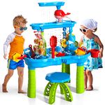 Kids Sand Water Table Toys for Toddlers, 3-Tier Outdoor Sand and Water Play Table Toys for Toddlers Kids, Kids Beach Toys Activity Sensory Play Table Beach Summer Outside Toy for Toddler Age 3-5