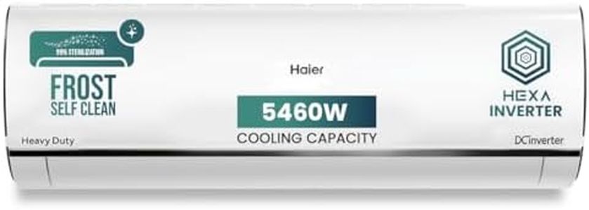 Haier 1.5 Ton 5 Star HEXA Inverter Split AC (5460W, Copper, Heavy Duty, 4 way Swing, Frost Self Clean, 7 in 1, HD Filter, Cools at 60°C, 20 mtr Air Throw - HSU19K-PYSC5BN-INV, White)