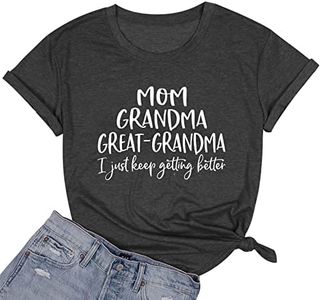 Grandma Shirts for Women Mom Grandma Great Grandma Graphic Tshirts Grandmom Gifts Tops Casual Gigi Tees Shirt, Dark Grey, Small