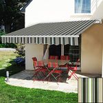 Greenbay Manual Awning Canopy | Multi-Stripe 3x2.5M Retractable Outdoor Patio Garden Sun Shade Shelter Complete with Fittings and Winder Handle