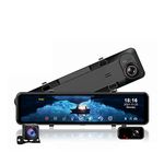 3 Channel Mirror Dash Cam, 12'' Full Touch Screen Rear View Mirror Camera, IR Night Vision, GPS, Parking Monitor