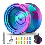 Professional Responsive Yoyo V8, Dual Purpose Metal Yoyo for Kids Beginner, Unresponsive Yoyo Bearing for Adults and Advance with 12 Yoyo Strings + Yoyo Case + Removal Bearing Tool(Blue Purple Green)