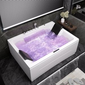 COGITIL 71" 2 Freestanding Bathtub Two Person Hot Tubs with 18 Water Jets & 20 Air Jets, LED Chromatherapy, Waterfall Massage, Reclined Backrest Acrylic Spa Tub
