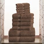 Superior Egyptian Cotton Solid Towel Set, Washcloths 13” x 13”, Hand Towels 20” x 30”, Bath Towels 30” x 55”, 10-Pieces, Chocolate (900GSM 10 PC Set CH)